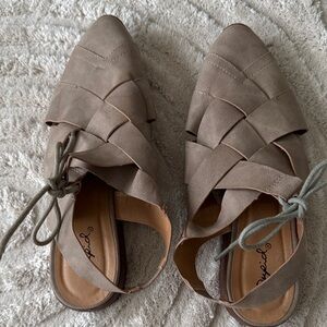 Qupid Taupe Woven Sandals